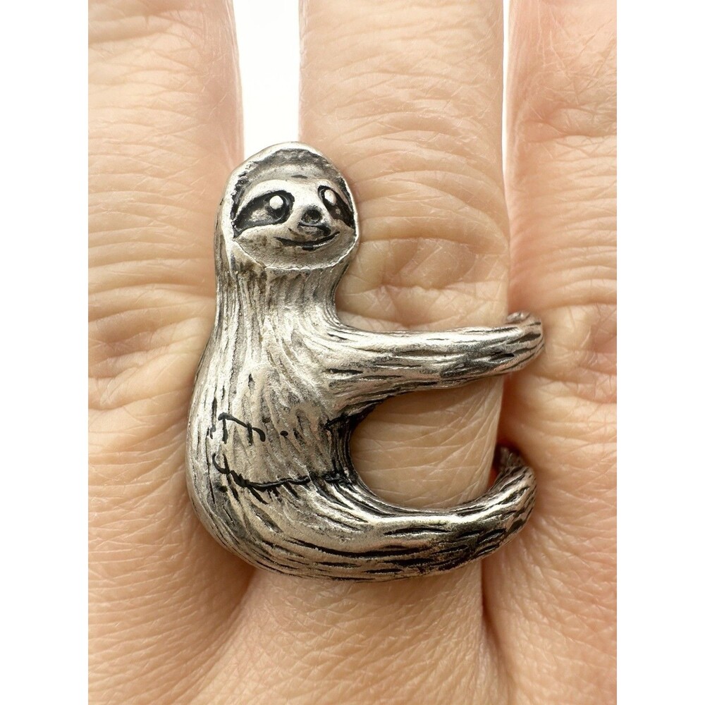 Silver Tone Sloth Ring Size 6.5